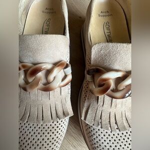 Tan and Brown Fringe Moccasin Loafers
